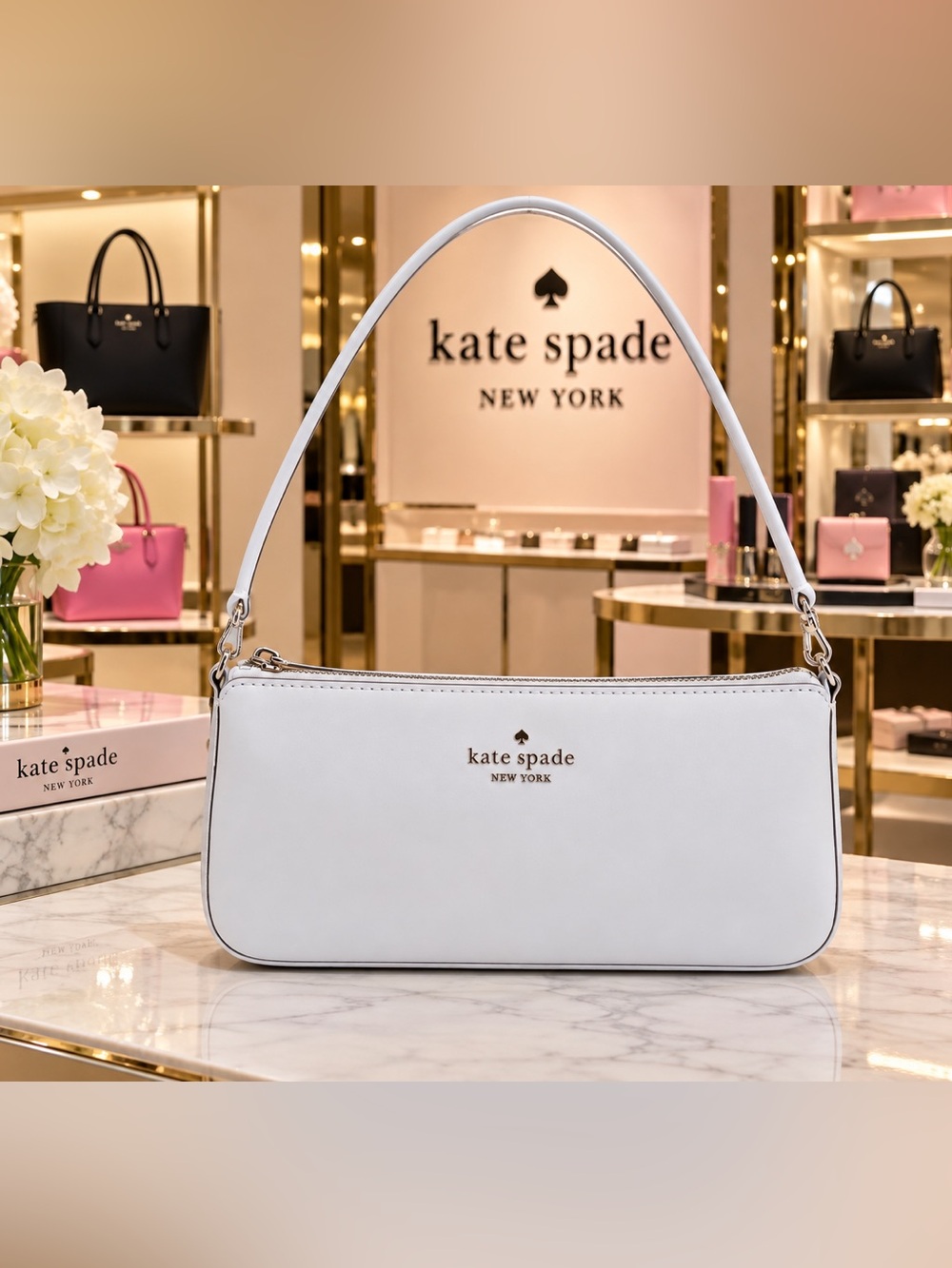 kate spade Pale Sapphire Leather Shoulder Bag with Gold Logo